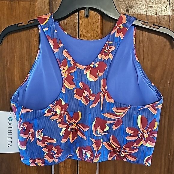 Athleta Concious Crop Printed Top, Size Medium D-DD, Multi Tropical Color, NWT - Picture 2 of 6